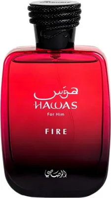 A bottle of Rasasi Hawas Fire Eau de Parfum for Men.