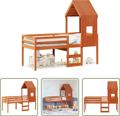 Produktbild von The Living Store Hochbett mit Dach Wachsbraun 90x200 cm Massivholz Kiefer