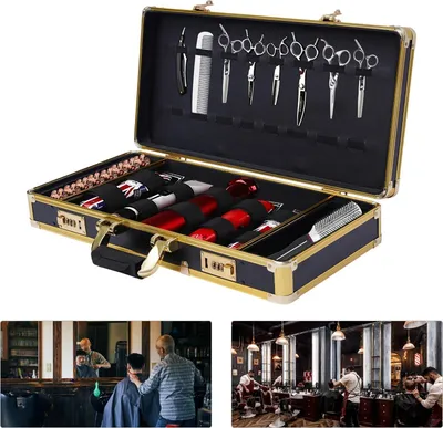 Produktbild von Kosmetikkoffer & Make-up-Koffer für Friseure - Aufbewahrungsbox aus Metall - Zahlenschloss - Tragbar - Werkzeugaufbewahrung - Schwarz