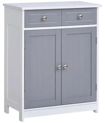 Productafbeelding van Badkamerkast - Badkast - 2 deuren en 2 lades - 60 x 30 x 75 cm - Metalen frame - Grijs en wit