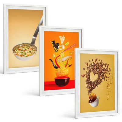 Produktbild von Bilder Set 3-teilig im weißen Rahmen – Wandbilder 3 Stück – gerahmte Poster für Wohnzimmer, Schlafzimmer und Flur – 40x60 cm – Küchenthemen