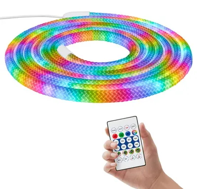 Image de Briloner Ruban LED Télécommande pour bande LED 5 m ronde 8 W RGBIC changement de couleur éclairage à 360 degrés blanc - Bande LED salon fête jeux