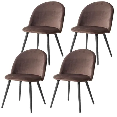 Immagine prodotto di Sedia da pranzo, set da 4, rivestita in velluto, robuste gambe in metallo, marrone