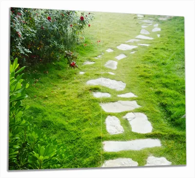 Produktbild von Wallario Herdabdeckplatte aus Glas, Größe 60 x 52 cm 2-teilig, Motiv Steinweg im Grünen