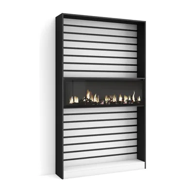 Image de COZY Étagère Bibliothèque, 110x25x186cm, Salon, Cheminée électrique, Blanc et noir