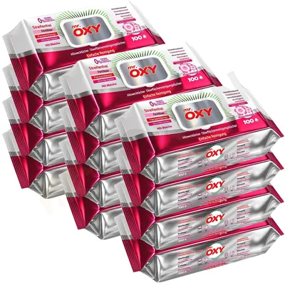 Produktbild von OXY Maxima Allzweck-Reinigungstücher 100St streifenfrei, fettlösend, schnell trocknend, Kirschblüten-Duft, mit Bleiche, ohne Nachspülen Pack 12