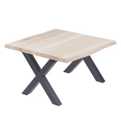 Produktbild von LAMO Manufaktur Esstisch Küchentisch Schreibtisch Couchtisch aus Massivholz, mit Baumkante 60x60x47 cm (AxBxH), Design, Roh / Anthrazit, LKB-01-A-001-7016D