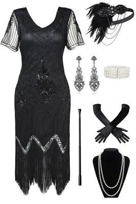 Produktbild von Abendkleid V-Ausschnitt - Flapper Kleid - Pailletten - Vintage - 1920er Stil