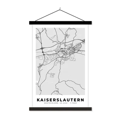 Produktbild von MuchoWow® Textilposter Kaiserlautern - Karte - Stadtplan - Deutschland 60x90 cm mit schwarzem Rahmen - Poster Wohnzimmer