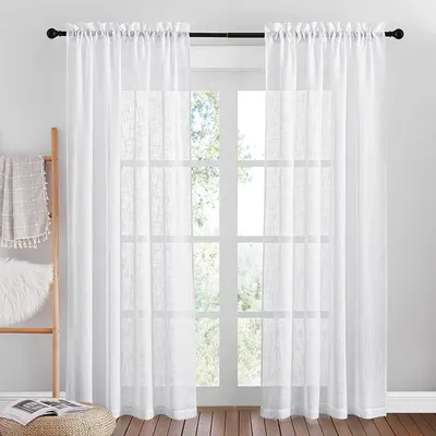 Obrázek produktu pro Záclona s vzhledem lnu, bílá, poloprůhledná, balení 2 kusů, rozměry 213 cm (výška) x 132 cm (šířka)