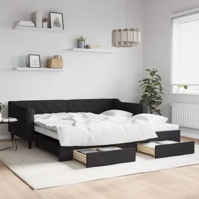 Image de Maison Exclusive - Canapé-lit convertible avec tiroirs, noir, 100 x 200 cm, tissu