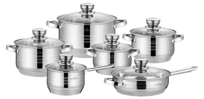 12-tlg. Kochtopf-Set, Edelstahl, Ø16–24 cm, für alle Herdarten