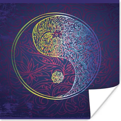 Produktbild von MuchoWow® Poster Eine Illustration eines Yin und Yang Logos in dunkelblauer Farbe 75x75 cm - Wand Dekoration