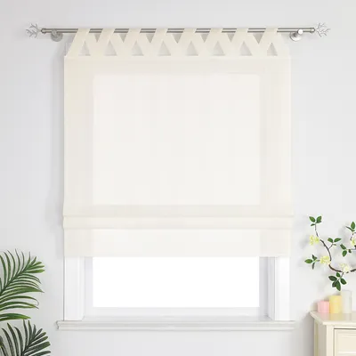 Produktbild von Delien Raffrollo mit Schlaufen Raffgardine Leinen Unifarbige modern Gardine küche halbtransparent Beige BxH 140x140 cm