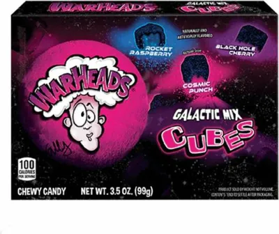 Produktbild von WarHeads Galactic Mix Cubes – 99 g | Extra saure Kaubonbon-Würfel mit Fruchtgeschmack | Sour Candy aus den USA | +Heartforcards Versandschutz