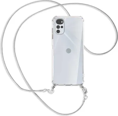 Produktbild von Handykette Backcover-Schutzhülle mit Band (Metall silberfarben) für Motorola Moto G22 4G - silberfarbene Kette Snake