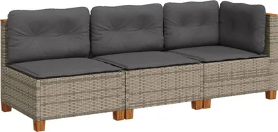 Produktbild von vidaXL Gartensofa mit Kissen 3-Sitzer Grau Poly Rattan