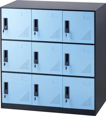Immagine prodotto di SucceBuy Armadietto metallico per dipendenti, armadietto nero a 9 ante con slot per schede. Chiave inclusa. capacità di carico di 66 libbre. Per ufficio, casa, scuola, palestra.