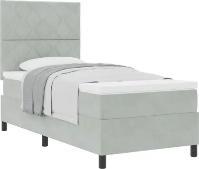 Zdjęcie produktu dla vidaXL Łóżko sprężynowe z materacem jasnoszare 100 x 200 cm aksamitne