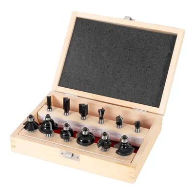 Produktbild von STIER Fräser Set 12-tlg, 8 mm Schaft, Fräser für Oberfräse, umfangreiches Holzfräser Set in hochwertiger Holzbox, für Kantenfräsen und Einhandfräsen, lange Standzeit