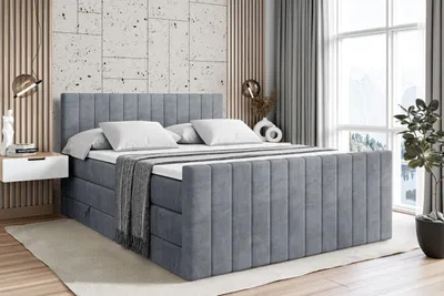 Produktbild von ALTDECOR Boxspringbett mit Fußteil, 2 Matratzen und Topper - 120x200 cm - EDITA-Z KING - Grau Samt - Polsterbett mit, H3- und H4- Matratzen, Bettkasten und Lattenrost, Bett mit Stauraum