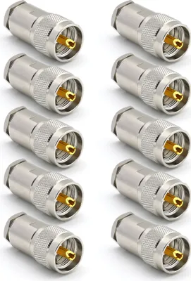 Obrázek produktu pro PL259 UHF Klemmverbinder für LMR400 Belden 9913 RG8, vernickelt, mit vergoldetem Stift (10er-Pack)