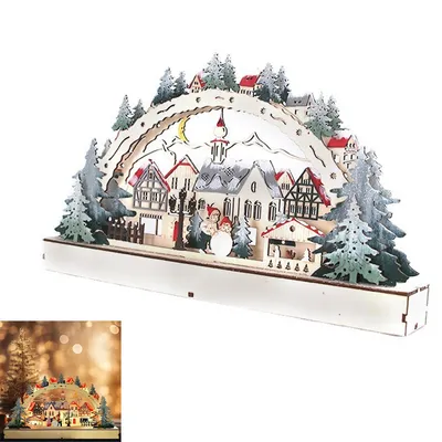 Produktbild von Beleuchtetes Weihnachtsdorf Holz Deko, Festliche Winterlandschaft, Schwibbogen Weihnachtsdekoration