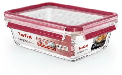 Produktbild von Tefal MasterSeal N10410, Box, Rechteckig, 1,3 l, Rot, Transparent, Glas, 420 °C