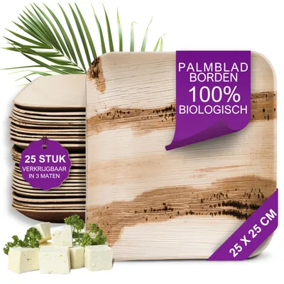 Image de Assiettes en carton biodégradables, 25x25 cm - Compostables - Assiettes jetables - Vaisselle écologique - Légères - Design élégant - Vaisselle jetable