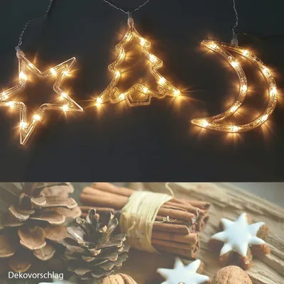 Produktbild von LED Lichterkette Stern-Mond-Baum Fenster-Weihnachtsbeleuchtung : Warmweiß