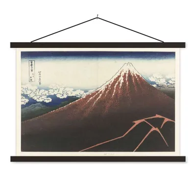 Produktbild von MuchoWow® Textilposter Regensturm am Fuße des Berges Fuji - Gemälde von Katsushika Hokusai 60x45 cm mit schwarzem Rahmen - Poster Schlafzimmer