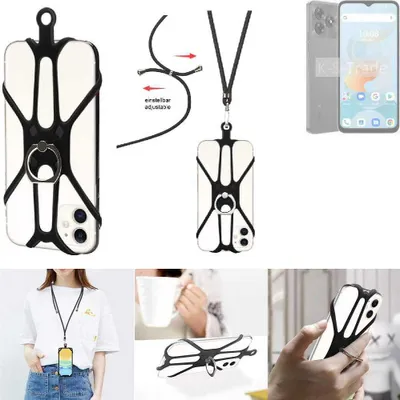 Produktbild von K-S-Trade 3in1 Handykette Handyband Handykordel Halsband Smartphone-Ring Handy-Ring kompatibel mit UMIDIGI G5A Fingerhalterung Handyring Tischständer