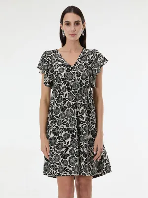 Produktbild von Orsay Schwarzes, gemustertes, knielanges Damenkleid 34