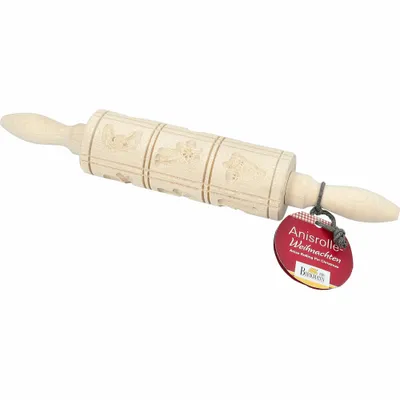 Produktbild von Birkmann Anisrolle Weihnachten, Teigrolle, Motivrolle, Prägerolle, Muster Rolle, 12 Motive, Ahornholz, 15.5 cm, 340787