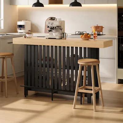 Obrázek produktu pro Barový stůl 160 x 40 x 105 cm s podnožkou, dvouúrovňovým regálem, imitace dřeva, černý