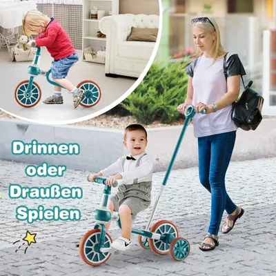 Produktbild von 4-in-1-Dreirad für Kleinkinder mit Elterngriff, Grün