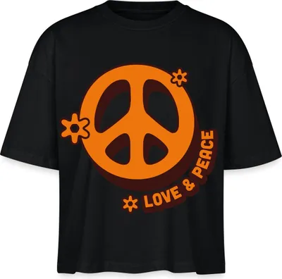 Produktbild von Spreadshirt Love And Peace Retro Hippie Style Design Y2K Boxy Shirt Damen, XXL, Schwarz