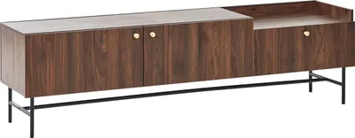 Produktbild von BELIANI TV-Schrank Dunkler Holzfarbton Faserplatte mit 2 Türen 1 Schublade Metallbeine Retro Stil Fernsehschrank TV Möbel Lowboard Wohnzimmer