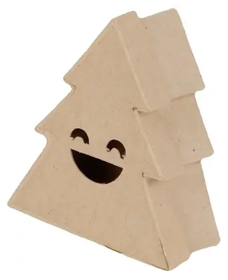 Produktbild von Décopatch 5x Pappmaché, Schachtel, lachender Tannenbaum 10cm Kartonbraun BT056C
