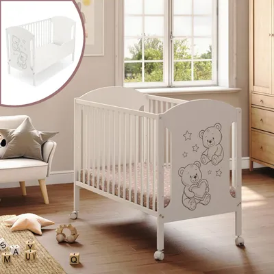 Produktbild von Babybett 60x120 Hugo Nest mit Matratze, Rausfallschutz und Rollen