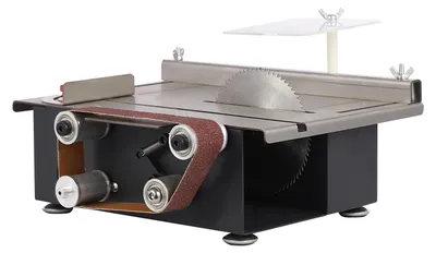 Obrázek produktu pro Mini stolní kotoučová pila - 200 W - 10 000 ot./min - hloubka řezu 33 mm - 7 rychlostí - nastavitelný úhel řezu 0–90° - kotouče a brusné pásy