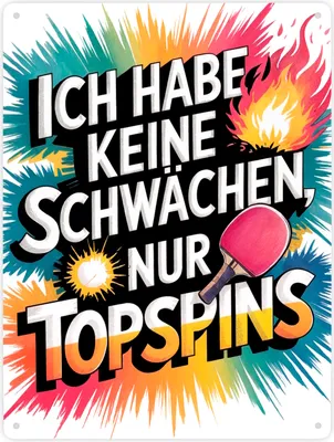 Produktbild von Keine Schwächen, nur Topspins Metallschild XXL in 28x38 cm Tischtennisschläger