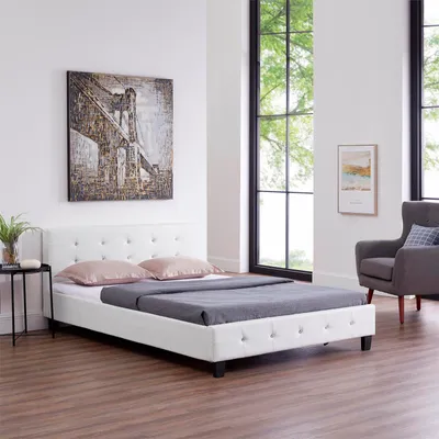 Produktbild von Polsterbett KINGSTON Bettgestell 140 x 200 cm Doppelbett Designbett mit Strasssteinen inklusive Lattenrost Kunstleder in weiß