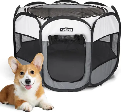 Produktbild von Faltbar Welpenauslauf Tierlaufstall für Kleintiere Hunde Katzen,Oxford Wasserdichter Hundelaufstall Freigehege mit Wasserdichter Boden,Grau,92x92x58cm