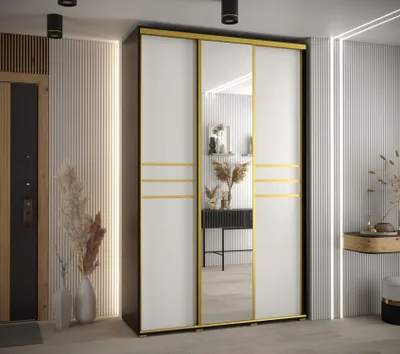 Produktbild von Kleiderschrank YVONA 11 – 150/45 cm, schwarz/weiß/gold
