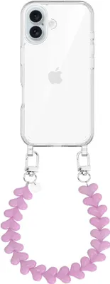 Produktbild von Funky Hearts (Pink) Transparant Cord Hülle  - Kompatibel mit iPhone 16 Plus