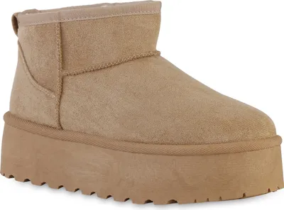Produktbild von VAN HILL Damen Warm Gefütterte Plateau Boots Profil-Sohle Winter Schuhe 840609, Farbe: Khaki, Größe: 38