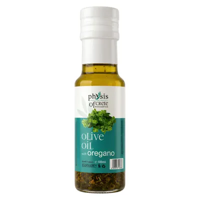 Physis of Crete Oregano-Olivenöl Extra Native 100 ml Flasche auf weißem Grund