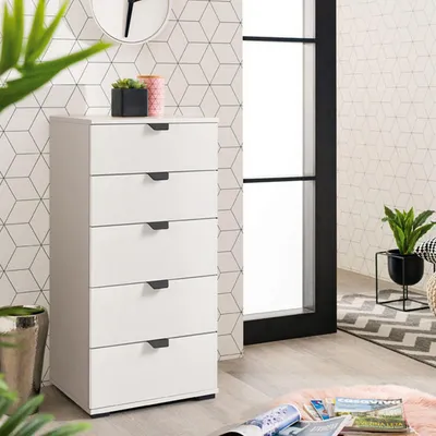 Immagine prodotto di Dmora Cassettiera Mainarda 45x40x95h cm Bianco, 5 Cassetti Apertura Scorrevole