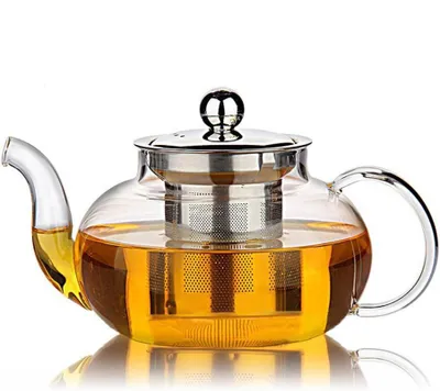 Produktbild von Glas-Teekanne Mit Edelstahldeckel Und Teesieb 1 Stück, Hitzebeständig Borosilikatglas 975 Ml, Für Losen Tee Und Blütentee Auf Dem Herd